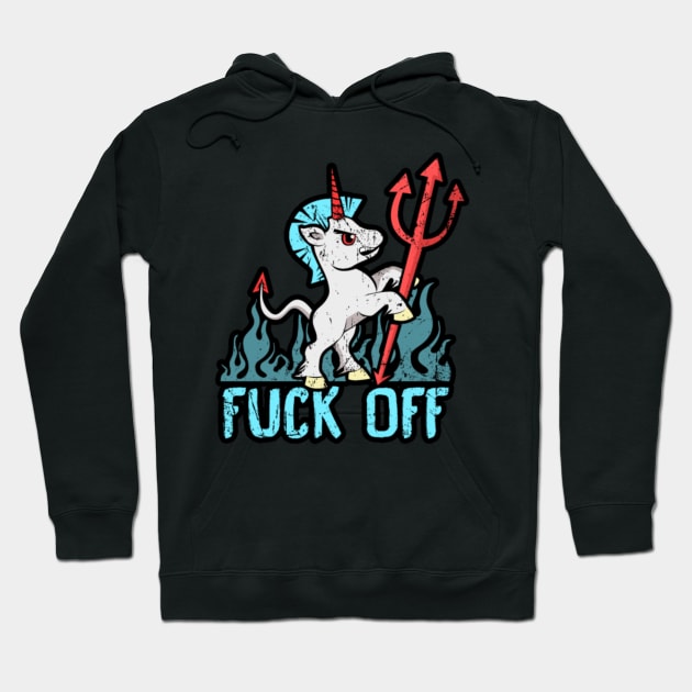 Fuck Off Angry Unicorn Mad Devil Fork Gift Hell Hoodie by Xizin Gao